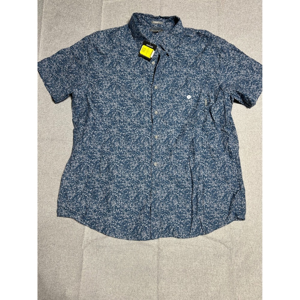 Eddie Bauer Button Up Shirt Mens XL Blue‎ Floral Short Sleeve Classic Fit Cotton